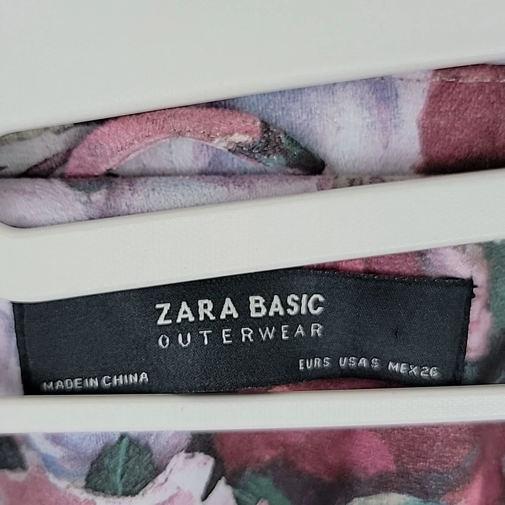 ZARA Basic Outerwear Floral Faux Suede Zippered Moto Jacket Cream/ Pink SZ Small - Picture 13 of 15